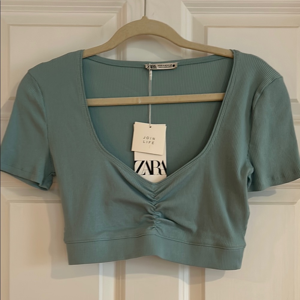 Zara Teal Ribbed Crop Top